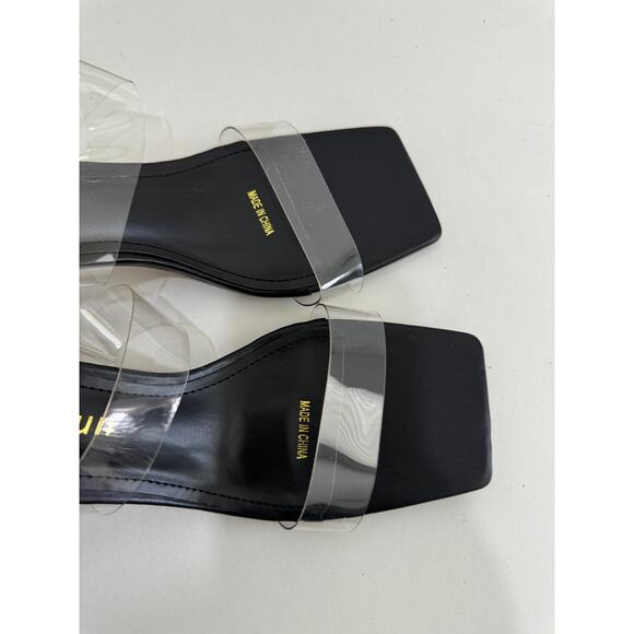 NWOT ComeShun Low Block Heels Mules Two Transparent Band Square Toe Pumps 8 - Picture 9 of 9